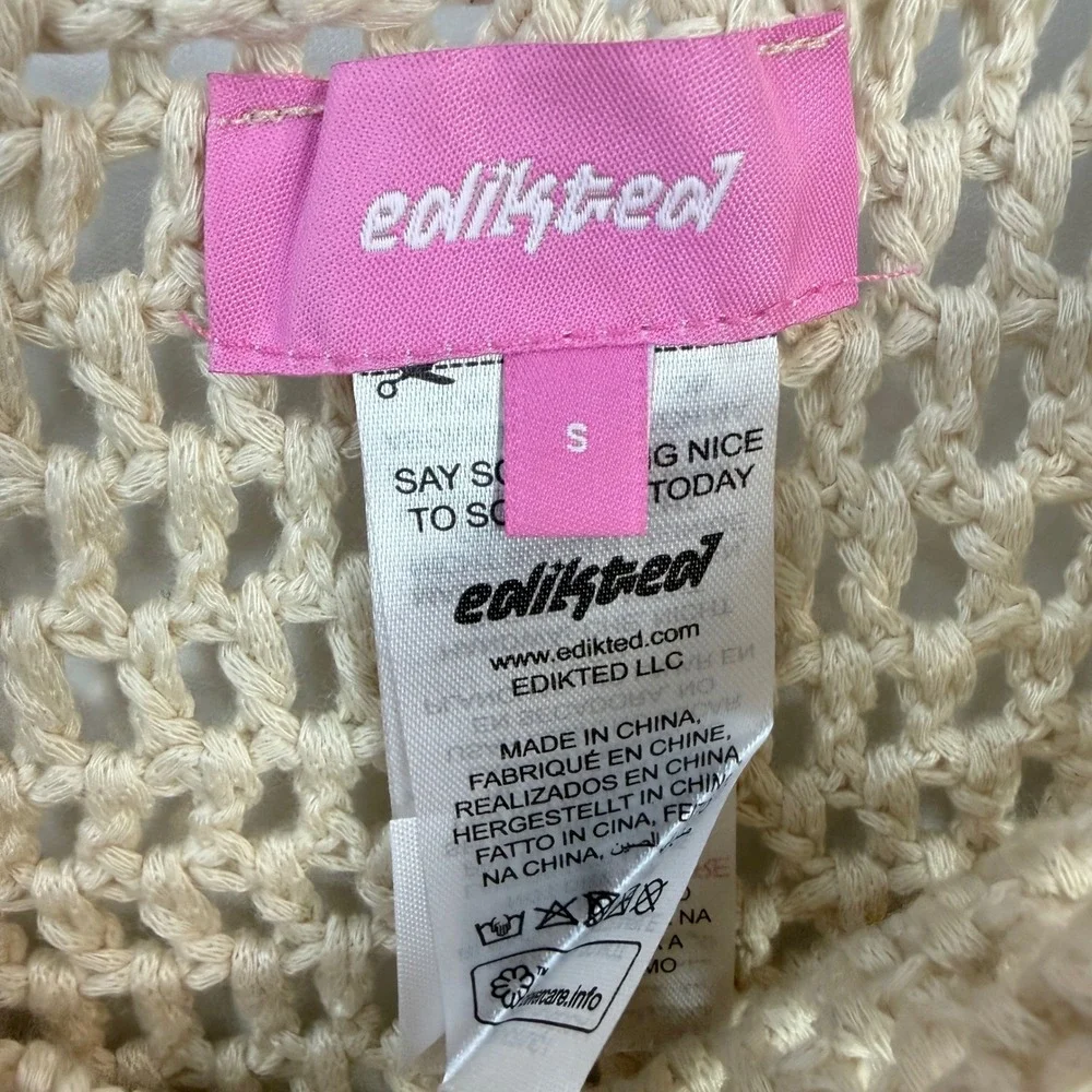 Edikted Alora Iridescent Crochet Mini Skirt Womens Size S Beige Sequin Boho Tie - Picture 4 of 10